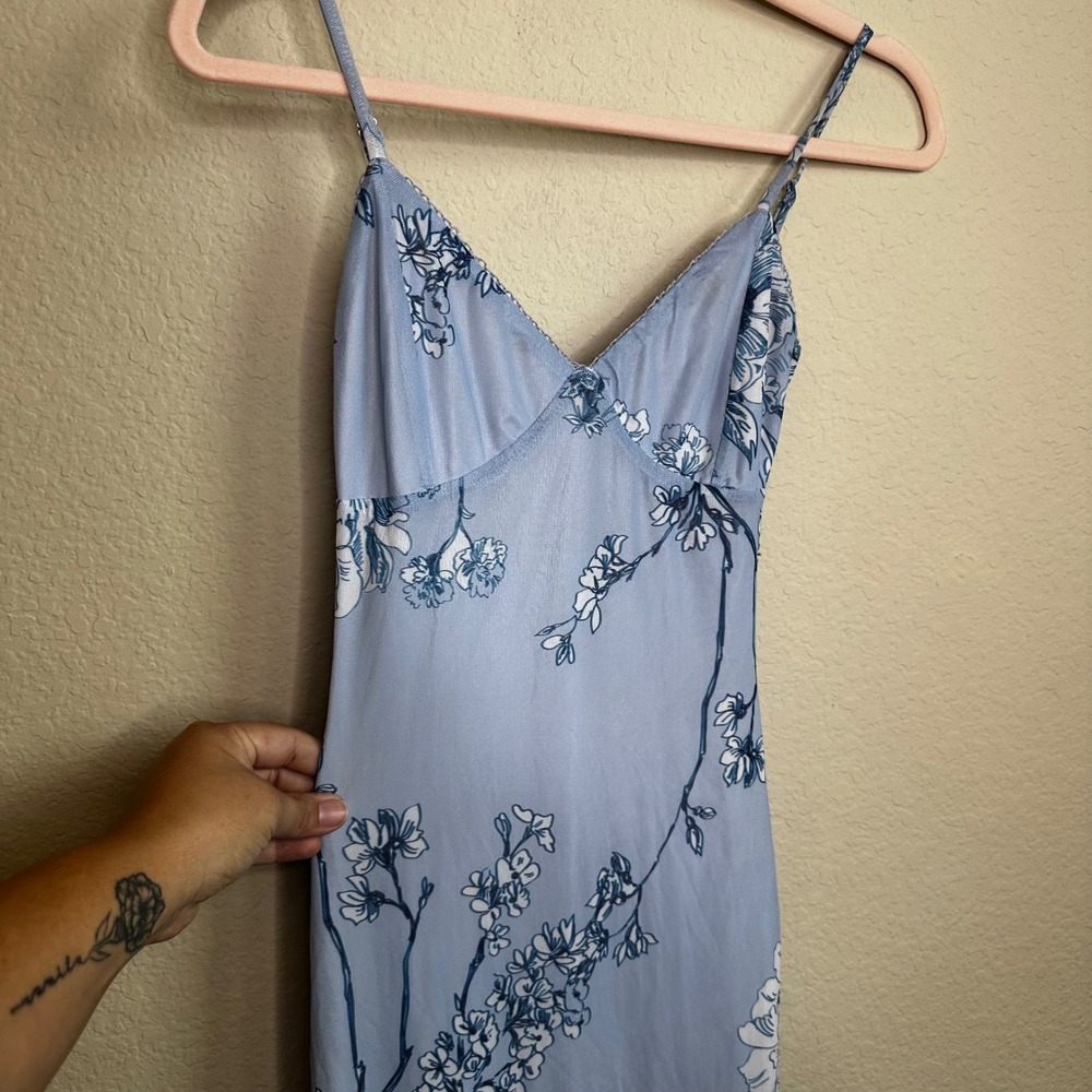 Tiger Mist Coquette Blue Floral Mesh Maxi Dress Adjustable Straps Size XS - Picture 2 of 9